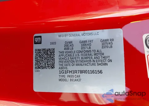 2024 Chevrolet Camaro Rwd 2Ss z USA, uszkodzony, nr VIN 1G1FH1R78R0116156